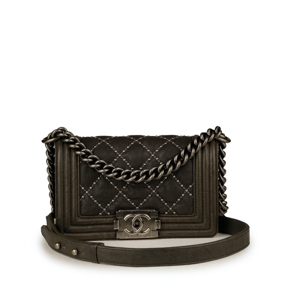 CHANEL Small Boy Bag Quilted Studded Gray Crumpled - Picture 1 of 11